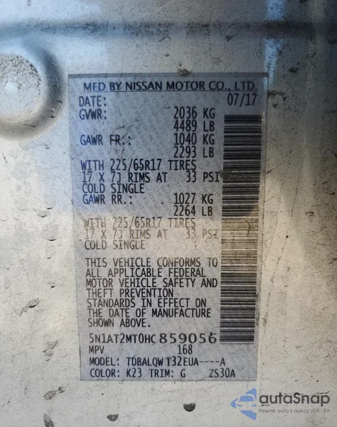 2017 Nissan Rogue S from USA, damaged, VIN 5N1AT2MT0HC859056